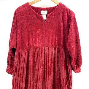 KayAnna Chenille Robe Midi Burgundy Red Zip Dressing Gown Loungewear Cozy Size S
